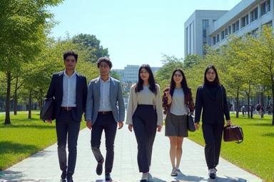 大学キャンパスの風景と学生、プロフェッショナルな教育の雰囲気